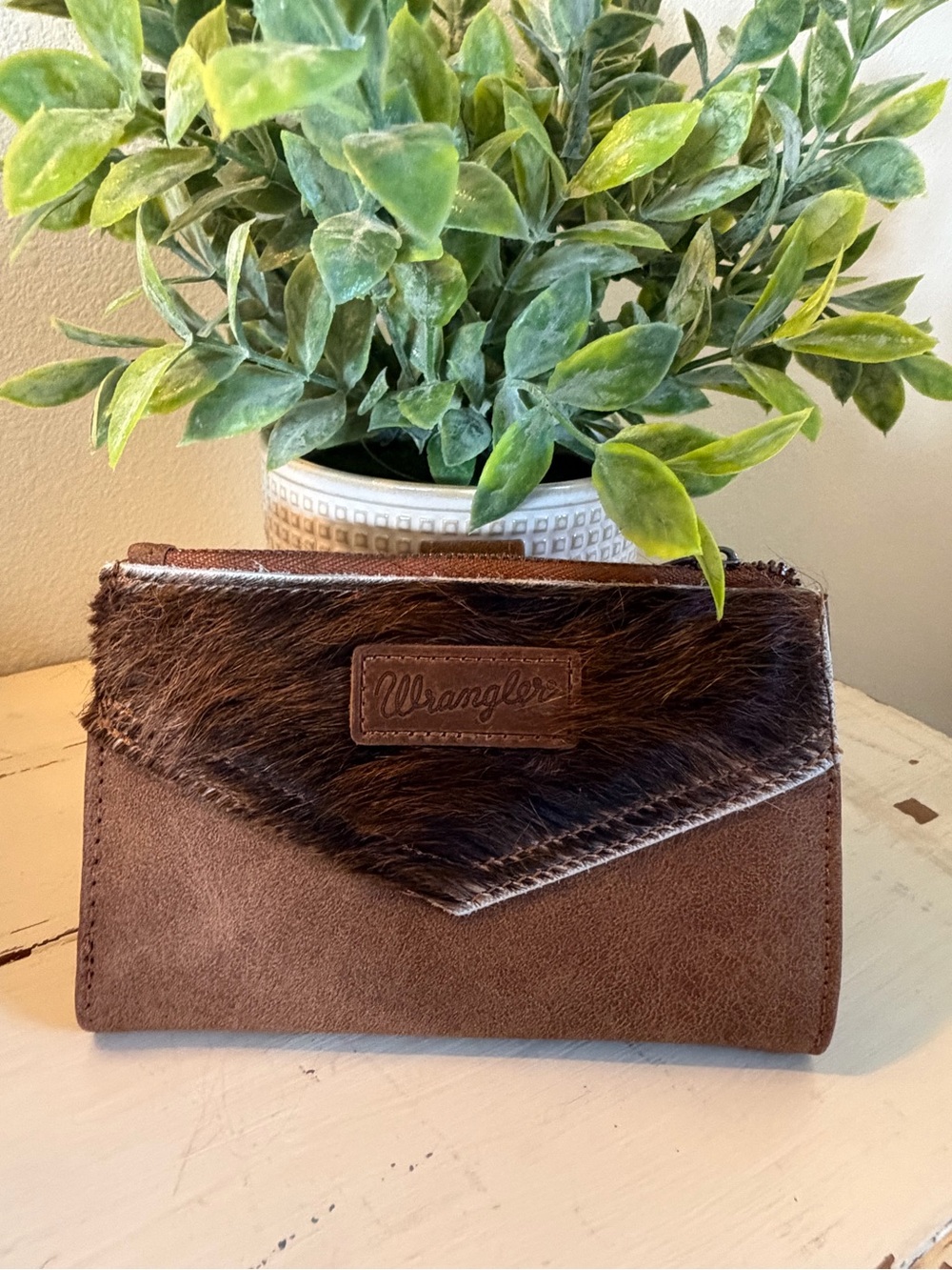 Wrangler Brown Faux Fur & Suede Trifold Wallet